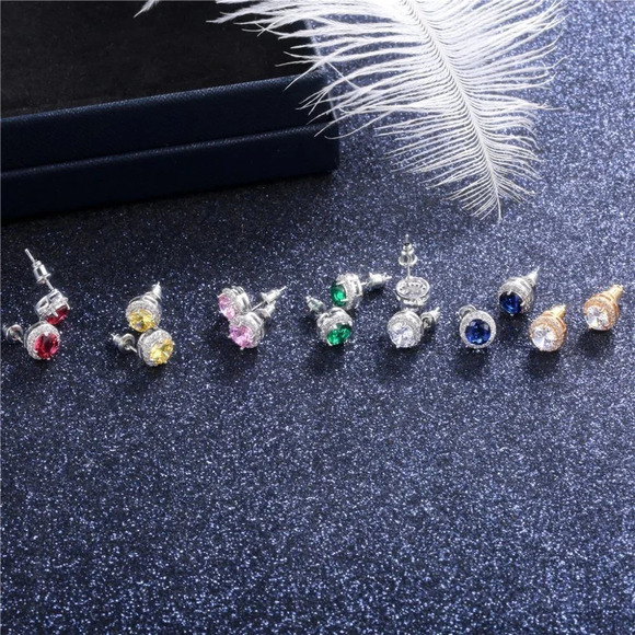 🌸928 Silver Plated CZ Classic Stud Earrings for Women, UNVN12445 - Picture 3 of 3